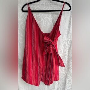 Red Striped Romper Wrap Skirt with Side Tie Bow